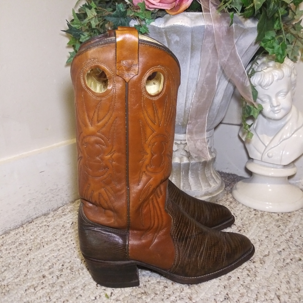Vintage Men's Texas Boot Company Leather & Lizard Cowboy Boots